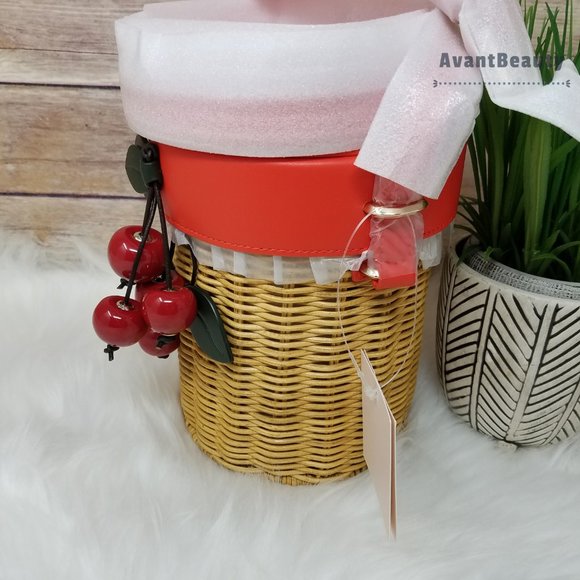 Kate Spade Picnic Cherries Wicker Crossbody Bucket - Picture 11 of 16